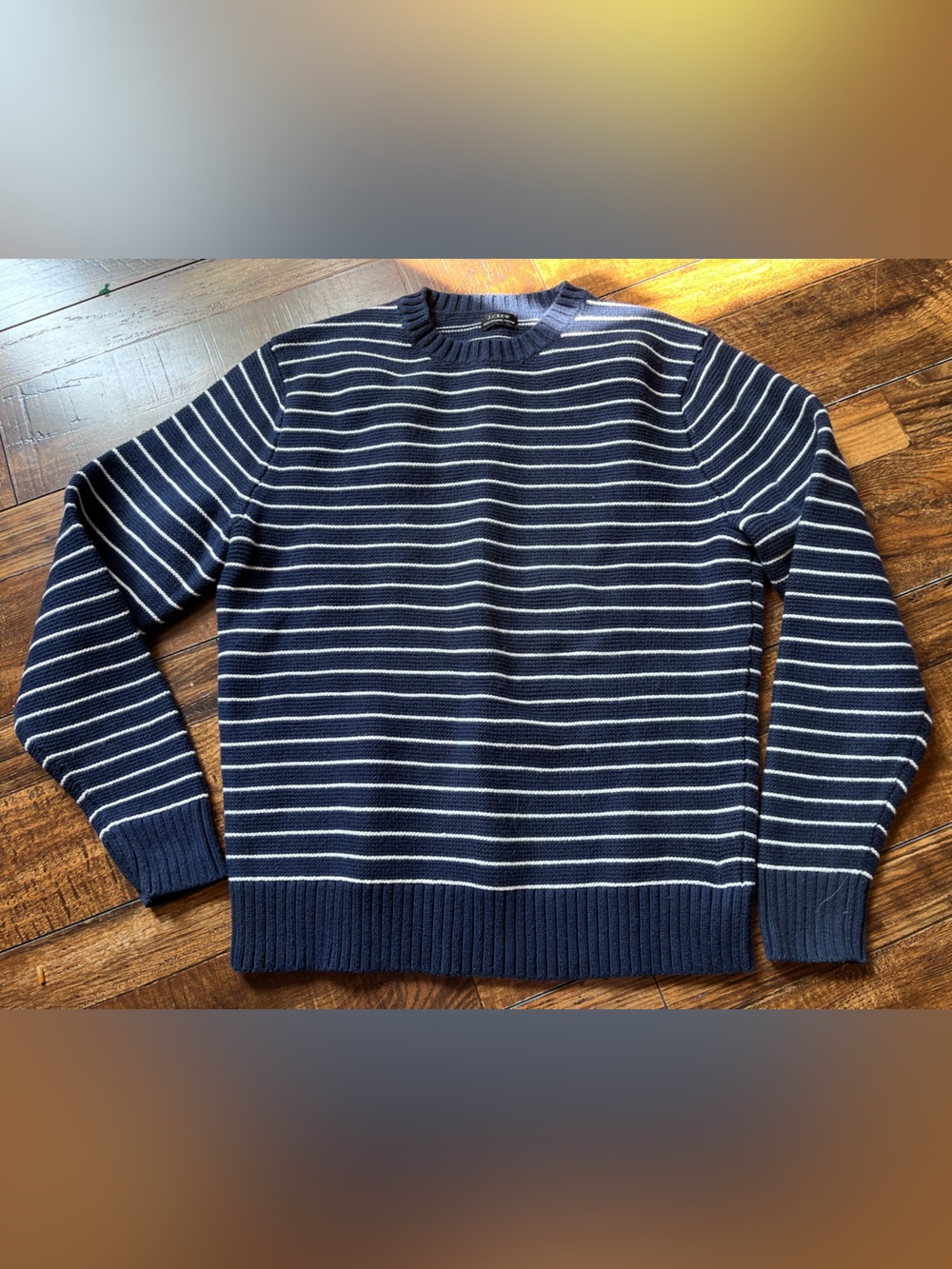 Organic cotton crewneck sweater in striped garter stitch